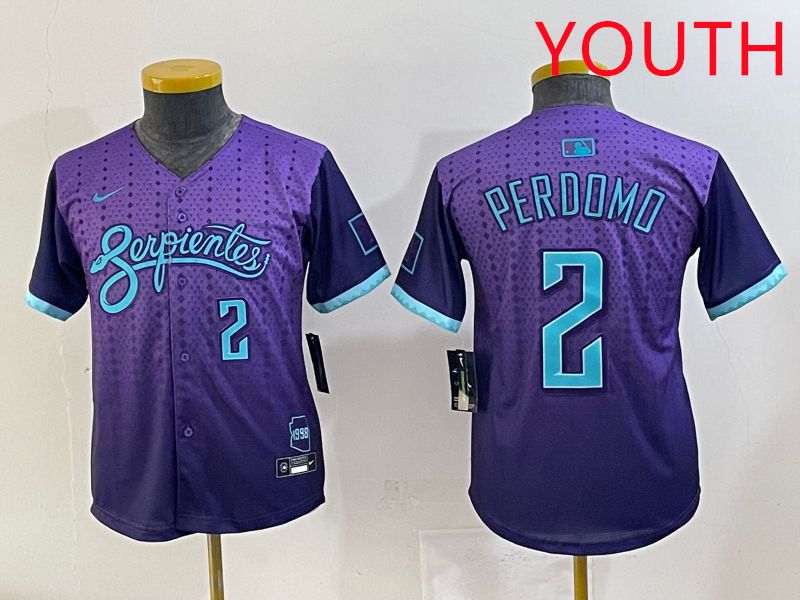 Youth 2025 Arizona Diamondback #2 Perdomo Purple Joint Name Nike MLB Jersey style 5